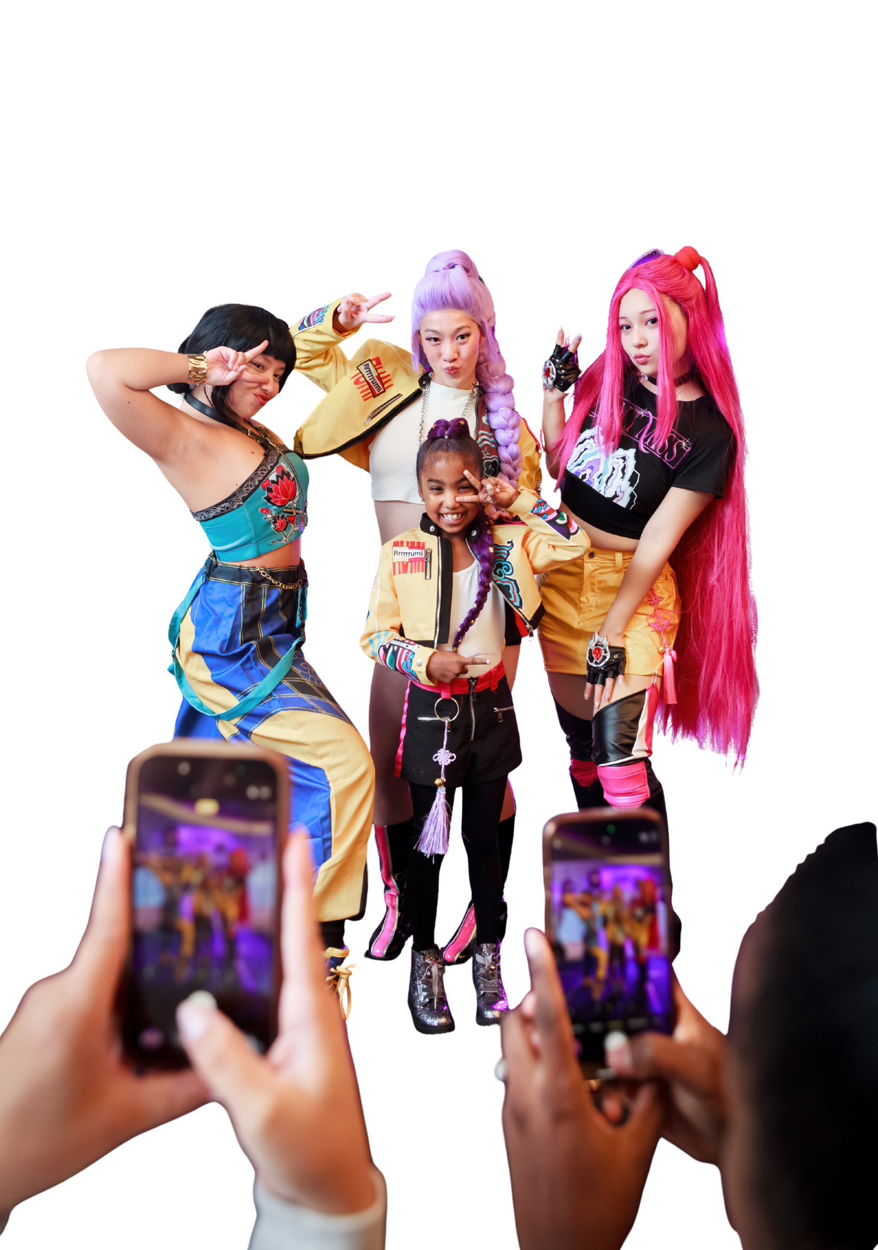 A Novel Princess Party K-Pop Demon Hunter trio pose with fan at The Mansion at Glen Cove